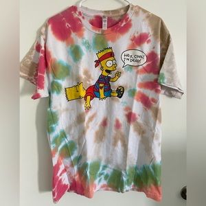 NEW Bart Simpson L Hey Cool I’m Dead Pink Brown Tie Dye  Fall 2021 Tour T Shirt